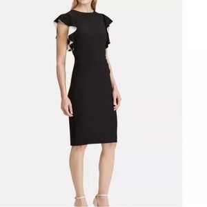 Lauren Ralph Lauren Black and White Ruffled Sleeve Sheath Dress